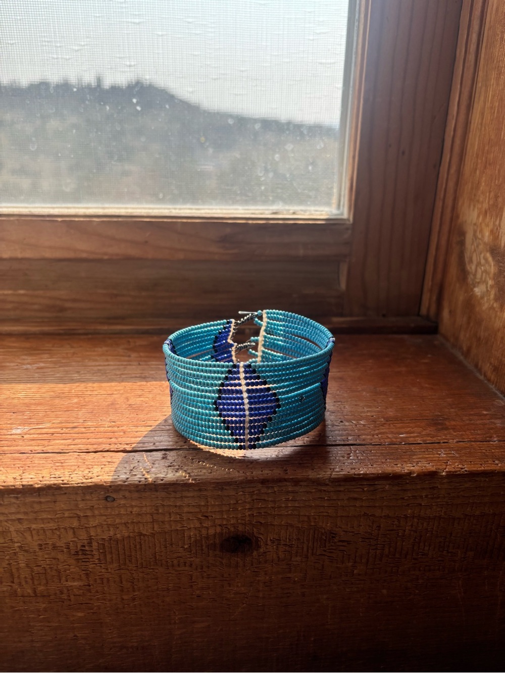 African Handmade Turquoise and Navy Beaded Cuff Bracelet - Women Jewelry